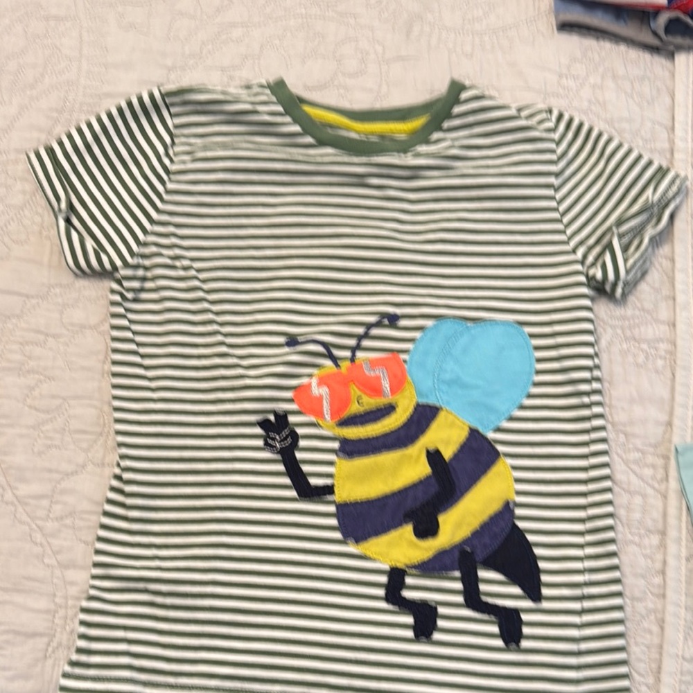 Mini Boden Green and Yellow Short Sleeve Tee with Bee Design